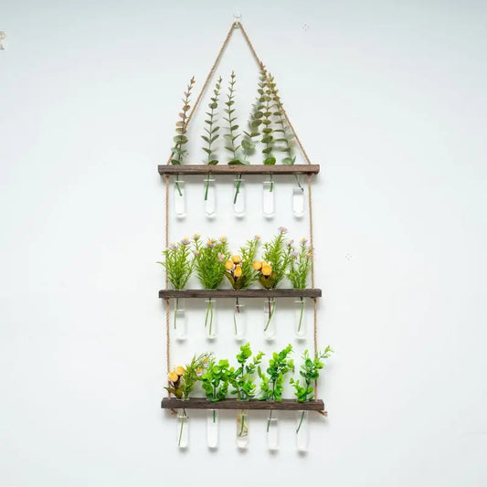 3-Layer Solid Wood Hydroponic Glass Vase Wall Decor